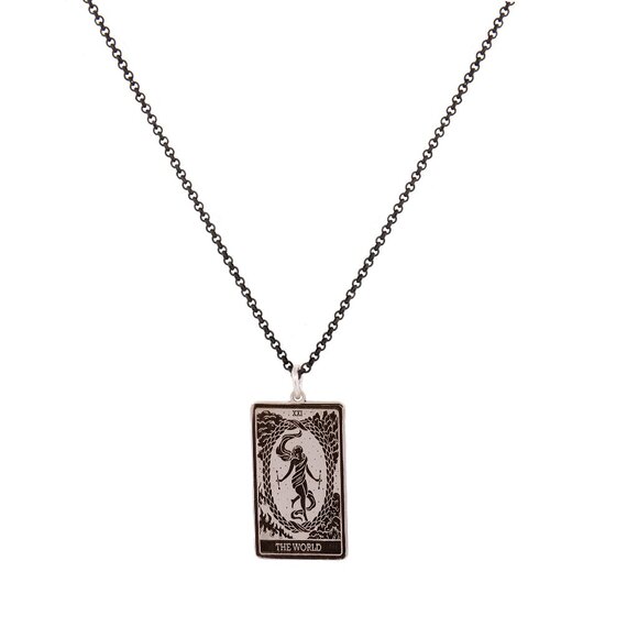 THE WORLD Tarot Card Necklace, Sterling Silver Tarot Necklace, Tarot - Picture 2 of 4